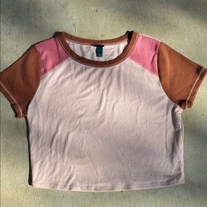 Trendy Pink and Brown Colorblock Tee